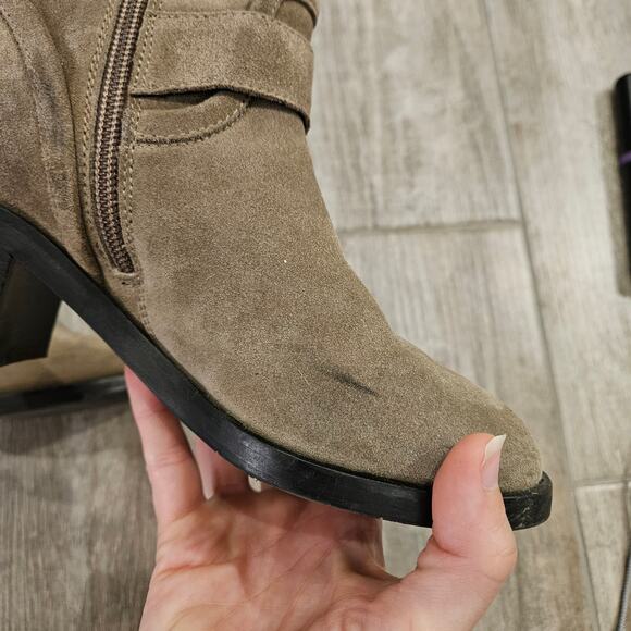 Aquatalia Boots Womens Size 6 Billina Taupe Suede Double Buckle Ankle Block Heel - Picture 11 of 16